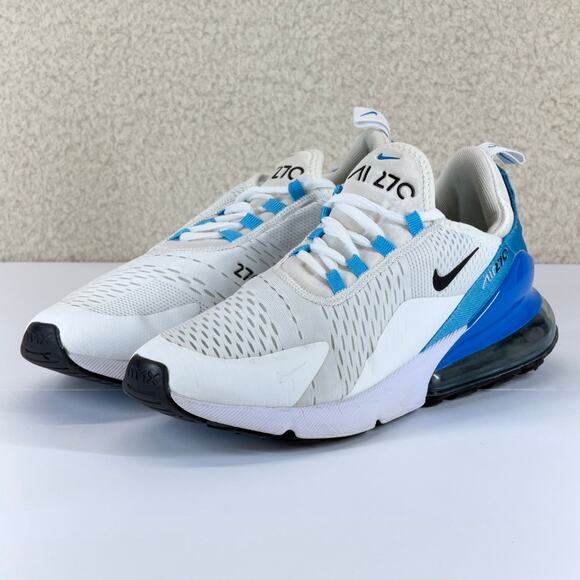 Nike Air Max 270 Running Shoes Men 9.5 White Blue AH8050-110 Low Top Lace Up Gym - Picture 1 of 11